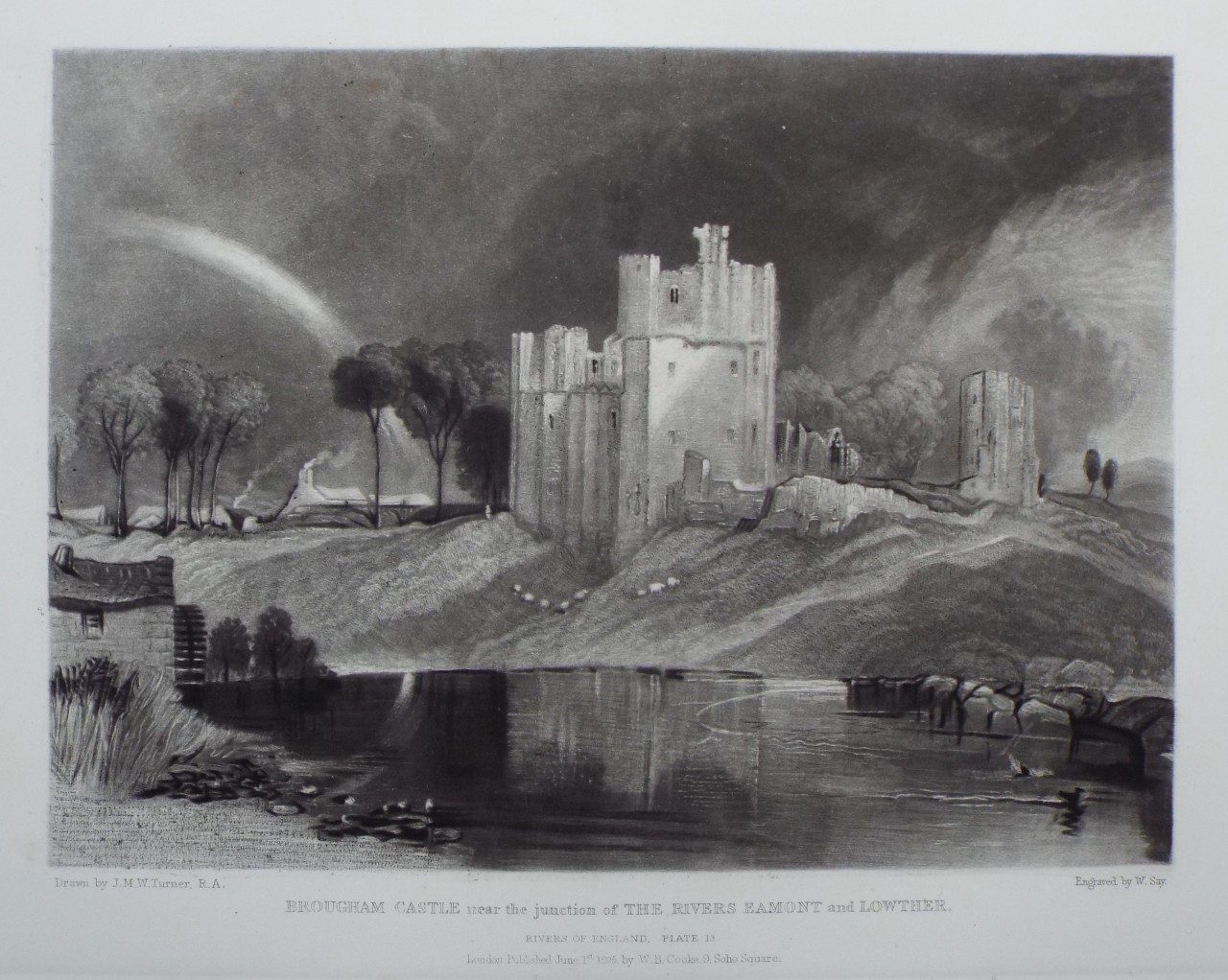 Mezzotint - Brougham Castle near the Junction of the Rivers Eamont and Lowther. - Say