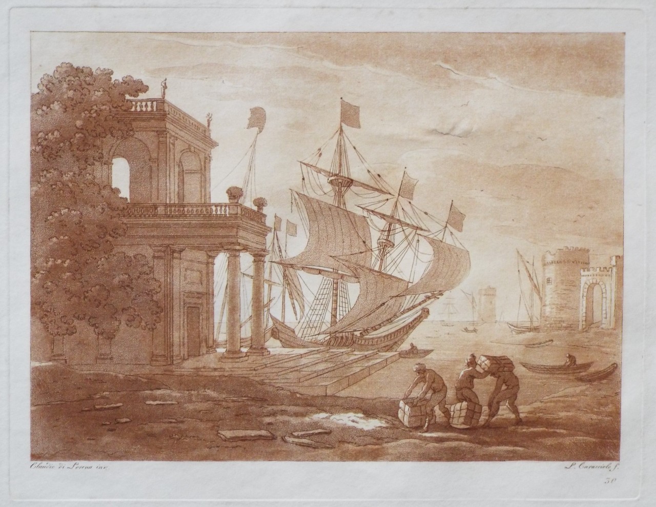 Aquatint - Classical sea port from Liber Veritatis - Caracciolo