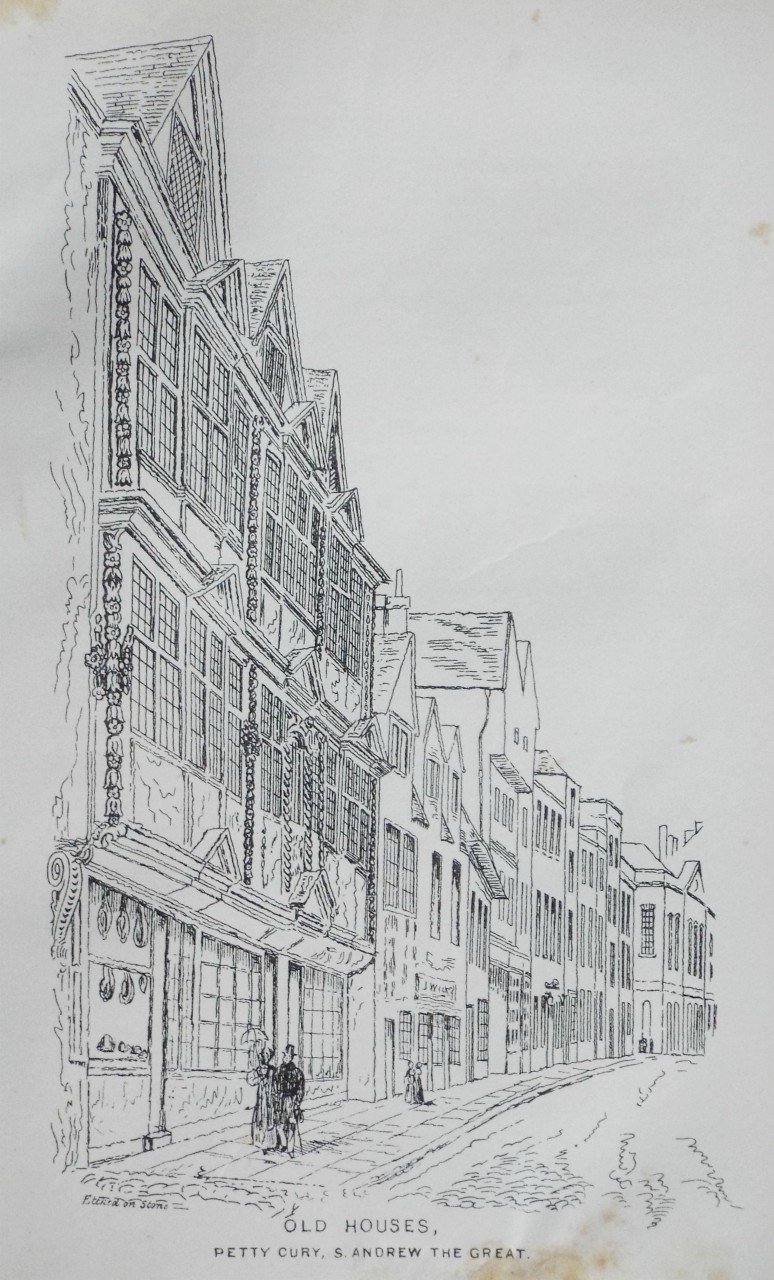Lithograph - Old Houses, Petty Cury, S. Andrew the Great.