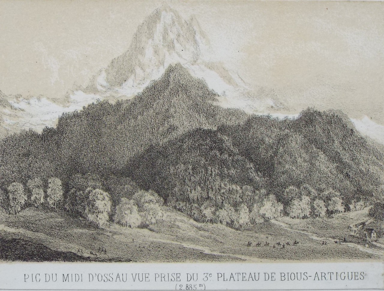 Lithograph - Pic du Midi d'Ossau vue prise du 3e Plateau de Bious-Artigues (2,885 m.)