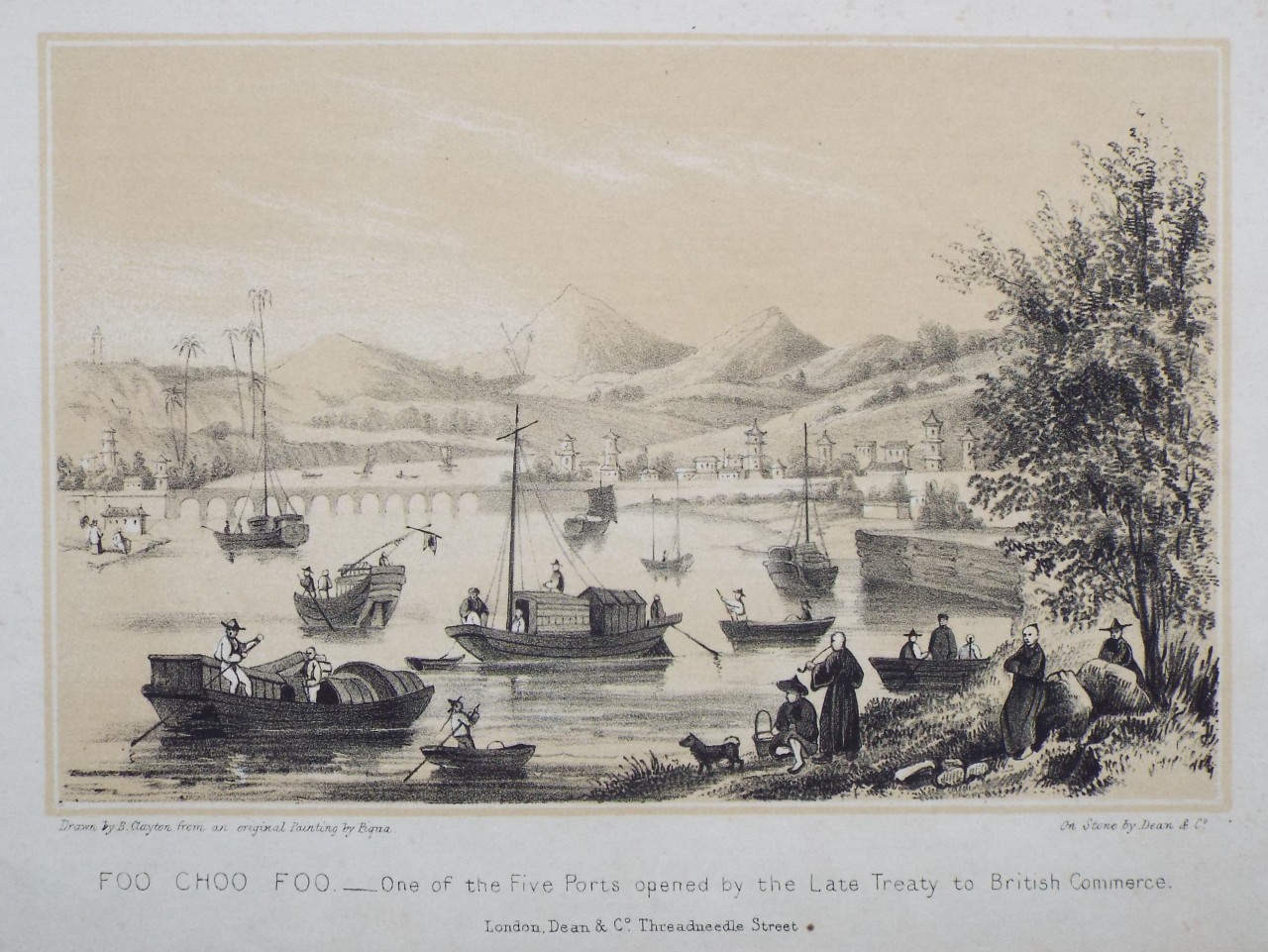 Lithograph - Foo Choo Foo - One of Five Ports opened by the Late Treaty to British Commerce. - Dean
