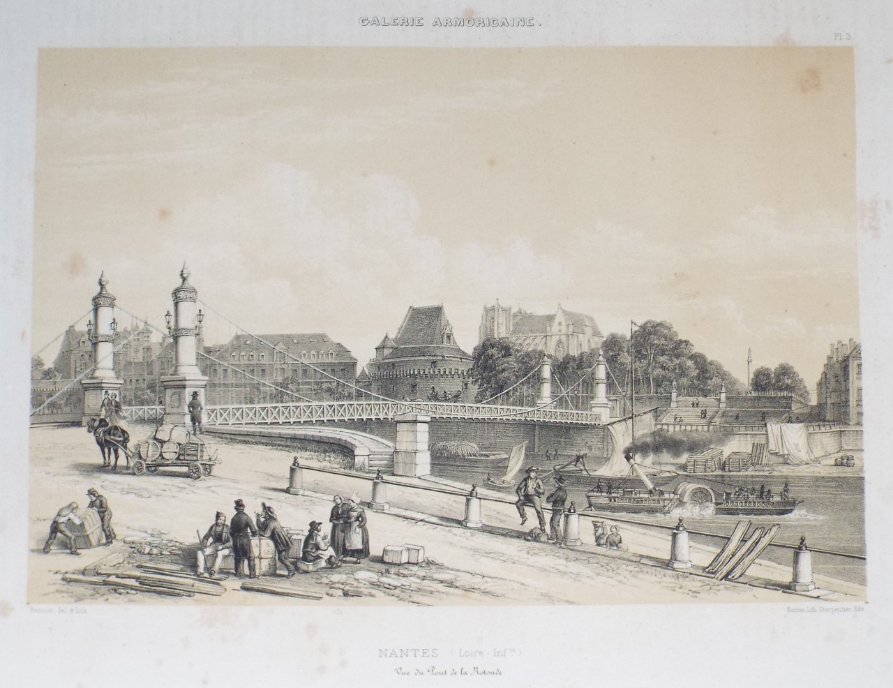 Lithograph - Galerie Armoricaine. Nantes. (Loire - Infre.) Vue du Port de la Rotonde - Benoist
