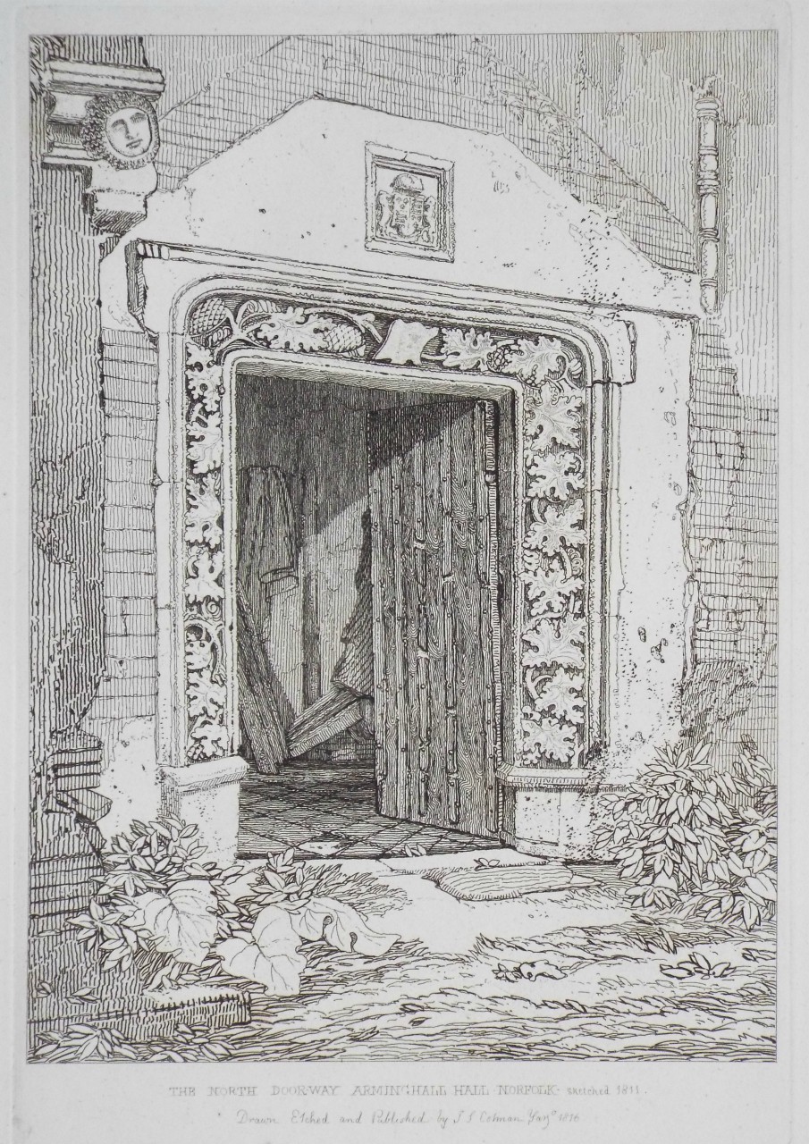 Etching - The North Doorway Arminghall Hall Norfolk. sketched 1811 - Cotman