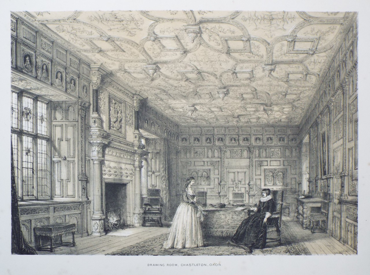 Lithograph - Drawing Room, Chastleton, Oxon. - Nash