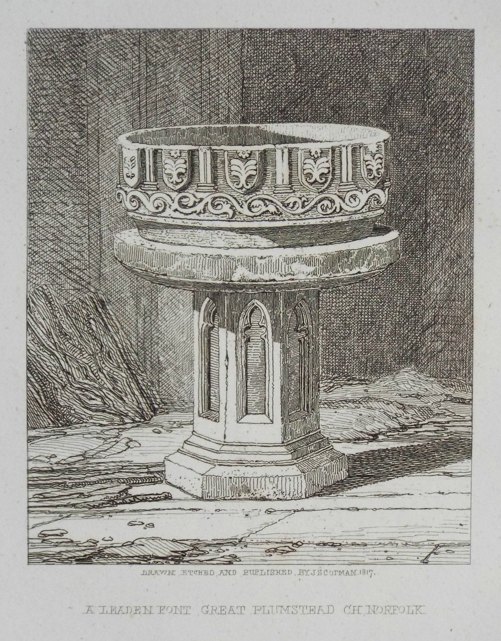 Etching - A Leaden Font Great Plumstead Ch Norfolk - Cotman