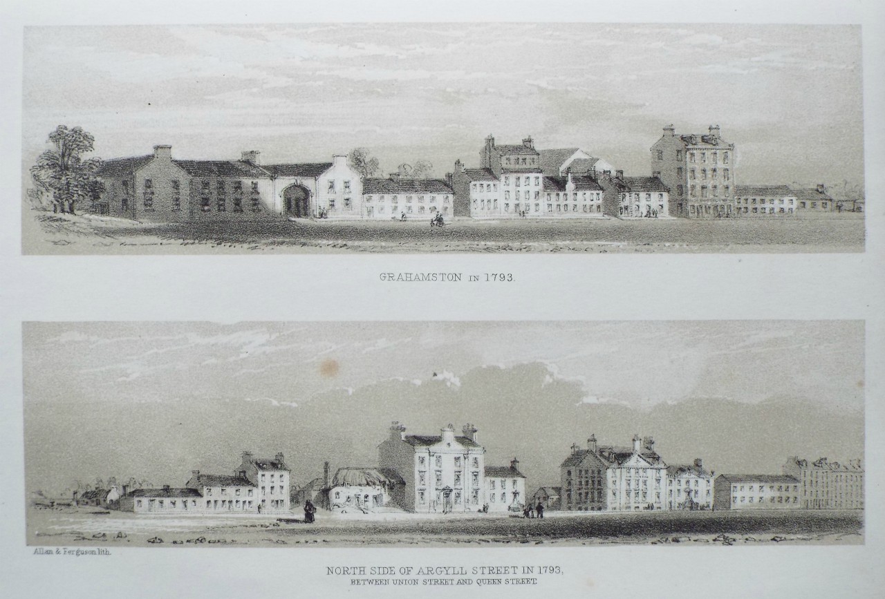 Lithograph - Grahamston in 1793.
North Side of Argyll Street in 1793, between Union Street and Queen Street. - Allan
