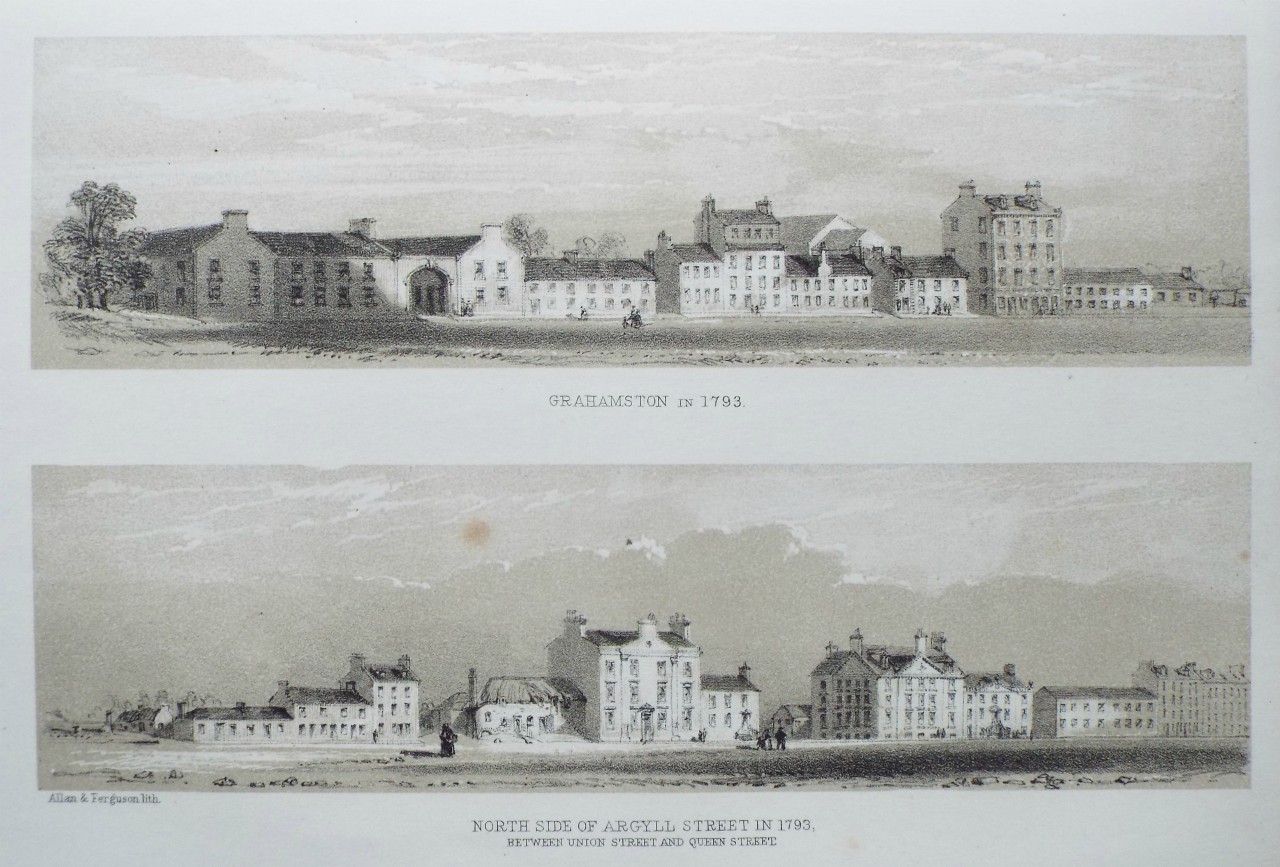 Lithograph - Grahamston in 1793.
North Side of Argyll Street in 1793, between Union Street and Queen Street. - Allan