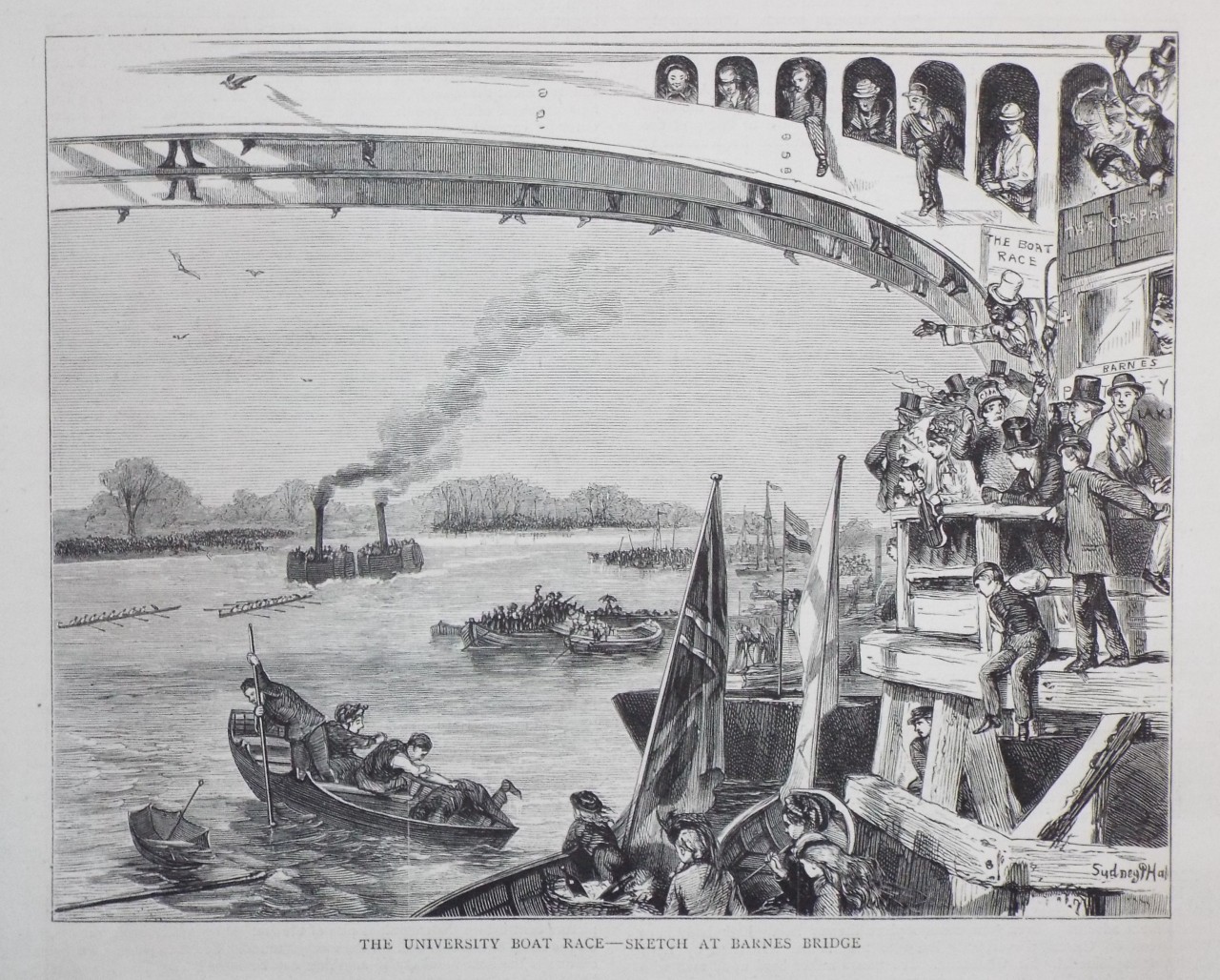 Wood - The University Boat Race - Sketch at Barnes Bridge.