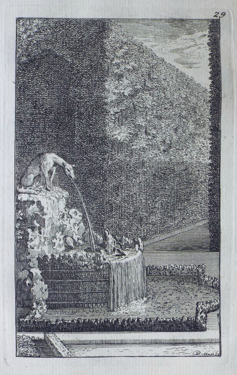 Print - The Fox and the Goat in the Well Fountain in the Labyrinth of Versailles - Bickham