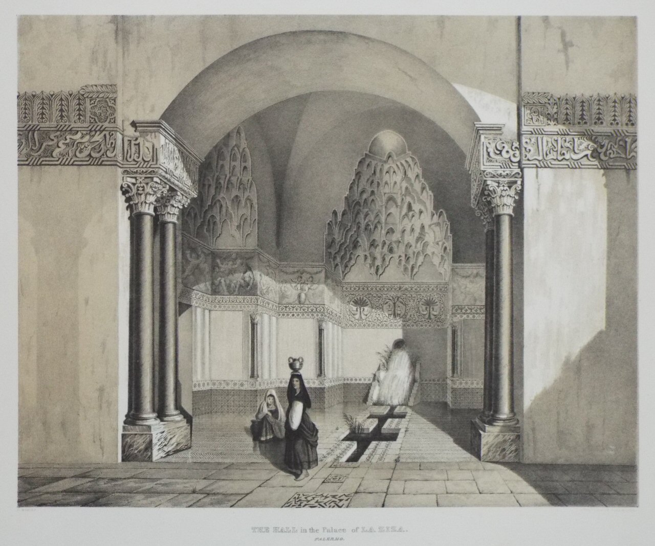 Lithograph - The Hall in the Palace of La Ziza. Palermo. - Moore