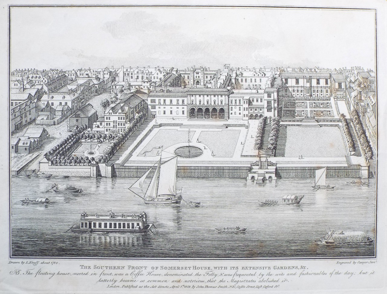 Print - The Southern Front of Somerset House, with its Extensive Gardens, &c. - 