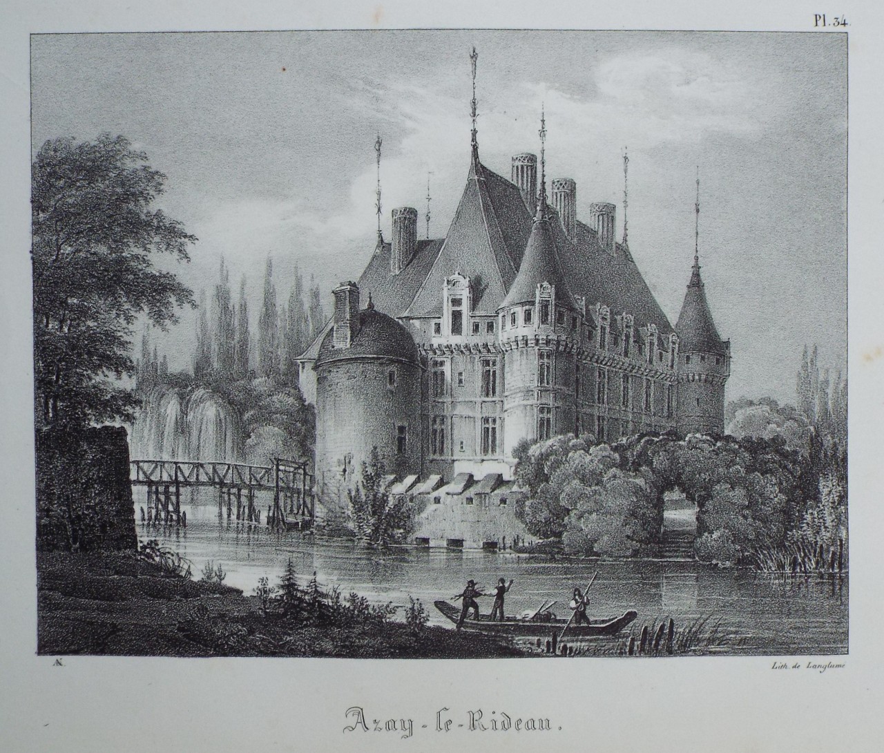 Lithograph - Azay-le-Rideau.