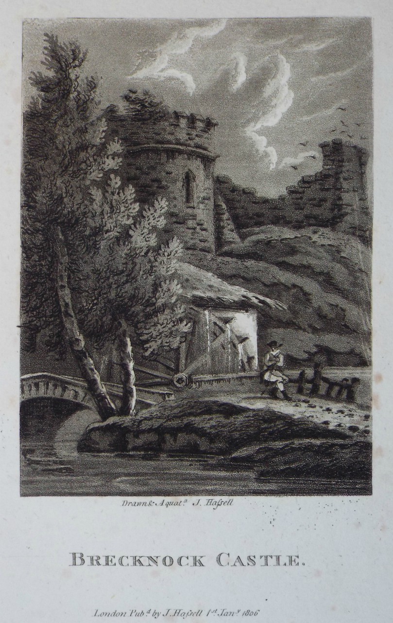 Aquatint - Brecknock Castle. - Hassell