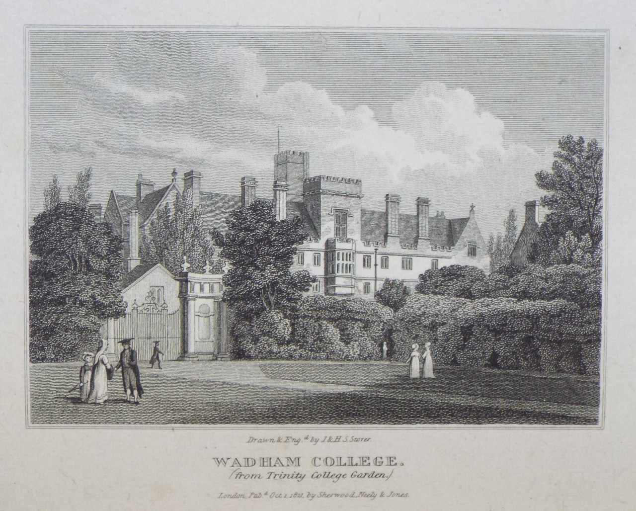 Print - Wadham College. (from Trinity College Garden.) - Storer