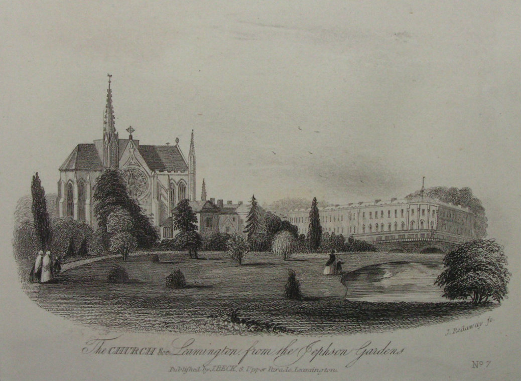 Steel Vignette - The Church &c Leamington, from the Jephson Gardens - Redaway