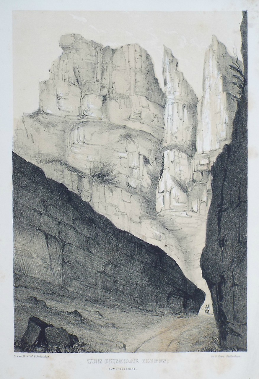 Lithograph - The Cheddar Cliffs, Somersetshire - Rowe