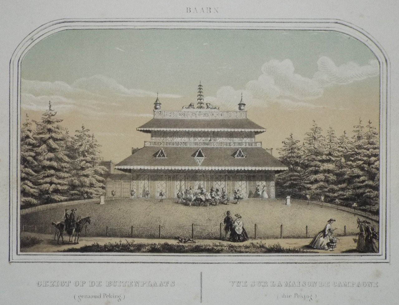 Lithograph - Baarn. Gezigt op de Buitenplaats (genaamd Peking.) Vue sur la Maison de Campagne (dite Peking.)