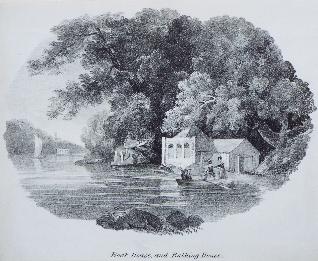 Lithograph - (Greenway House) Boat House, and Bathing House.