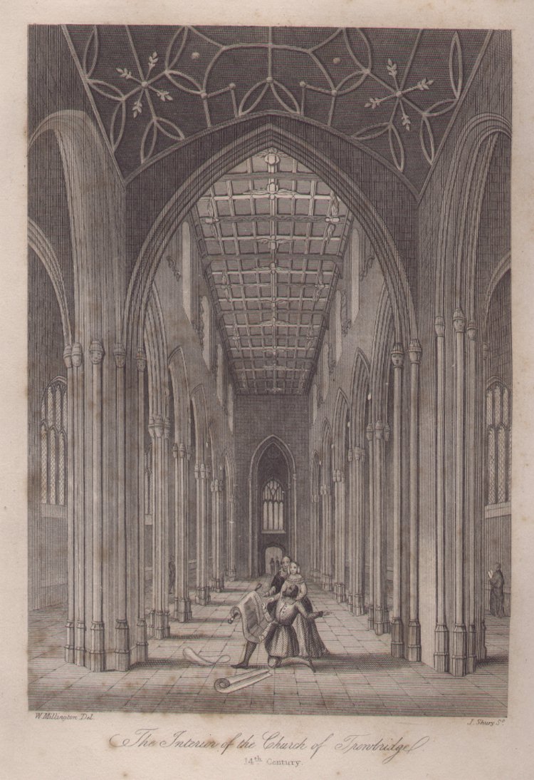 Print - The Interior of the Church of Trowbridge 14th century - Shury