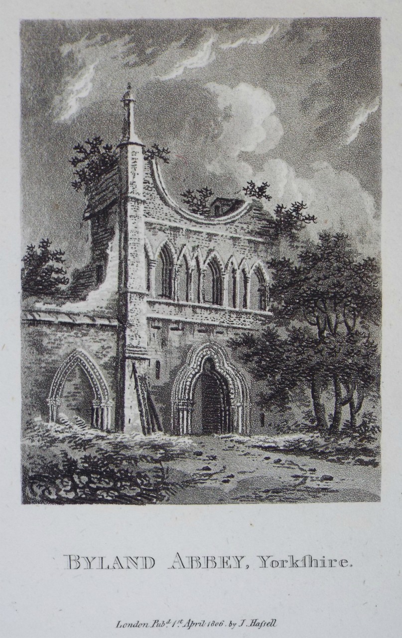 Aquatint - Byland Abbey, Yorkshire. - Hassell