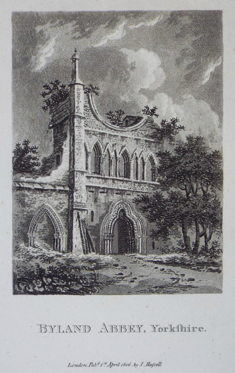 Aquatint - Byland Abbey, Yorkshire. - Hassell