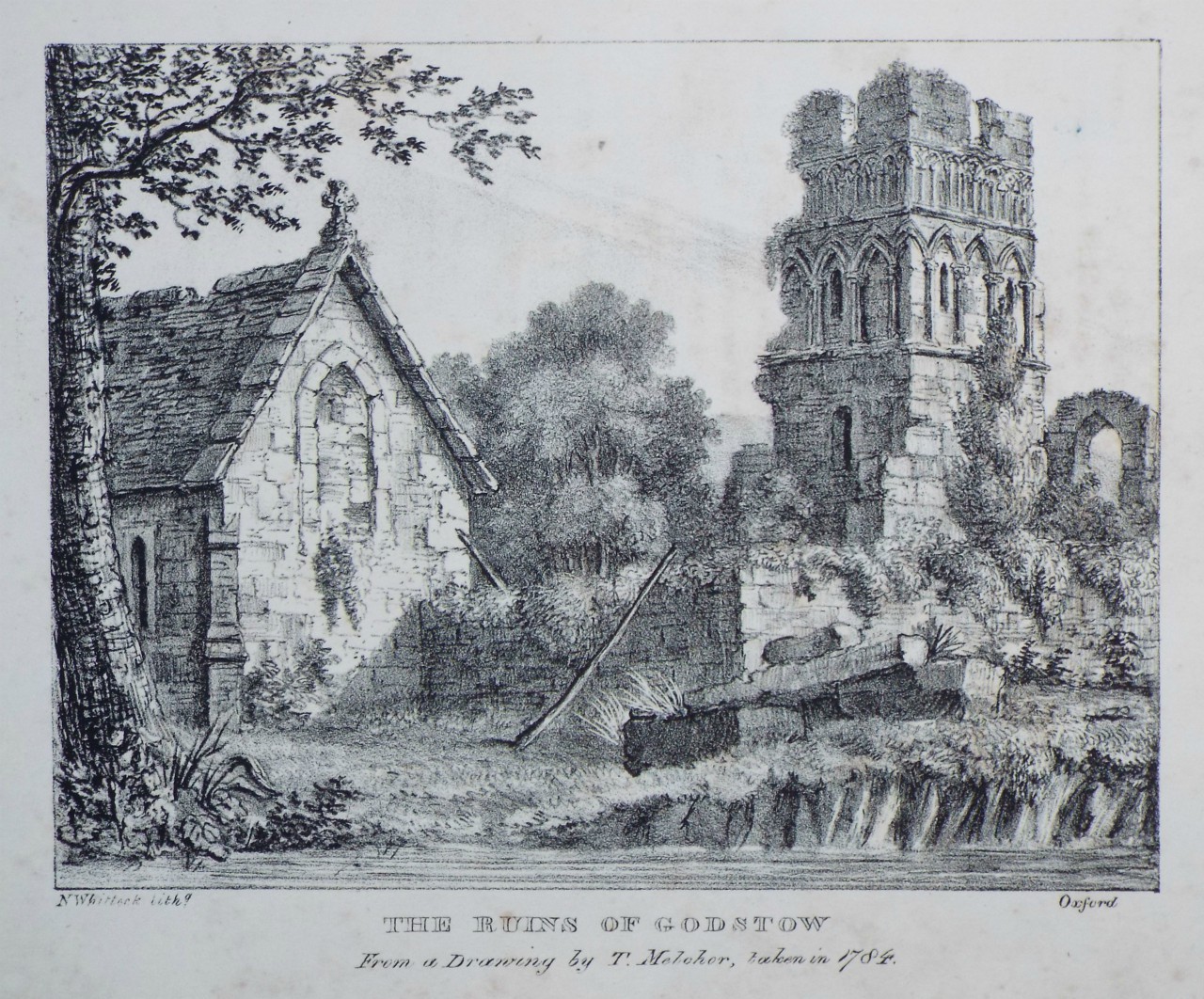 Lithograph - The Ruins of Godstow From a Drawing by T. Melcher, taken in 1784. - Whittock