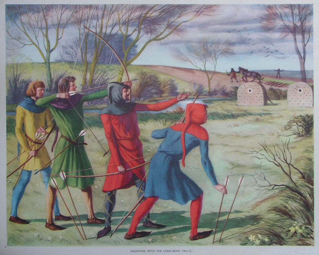 Lithograph - 31 Shooting with the Long-bow, 14th C.
