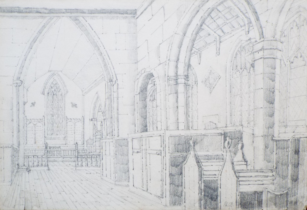 Pencil drawing - Unidentified church interior