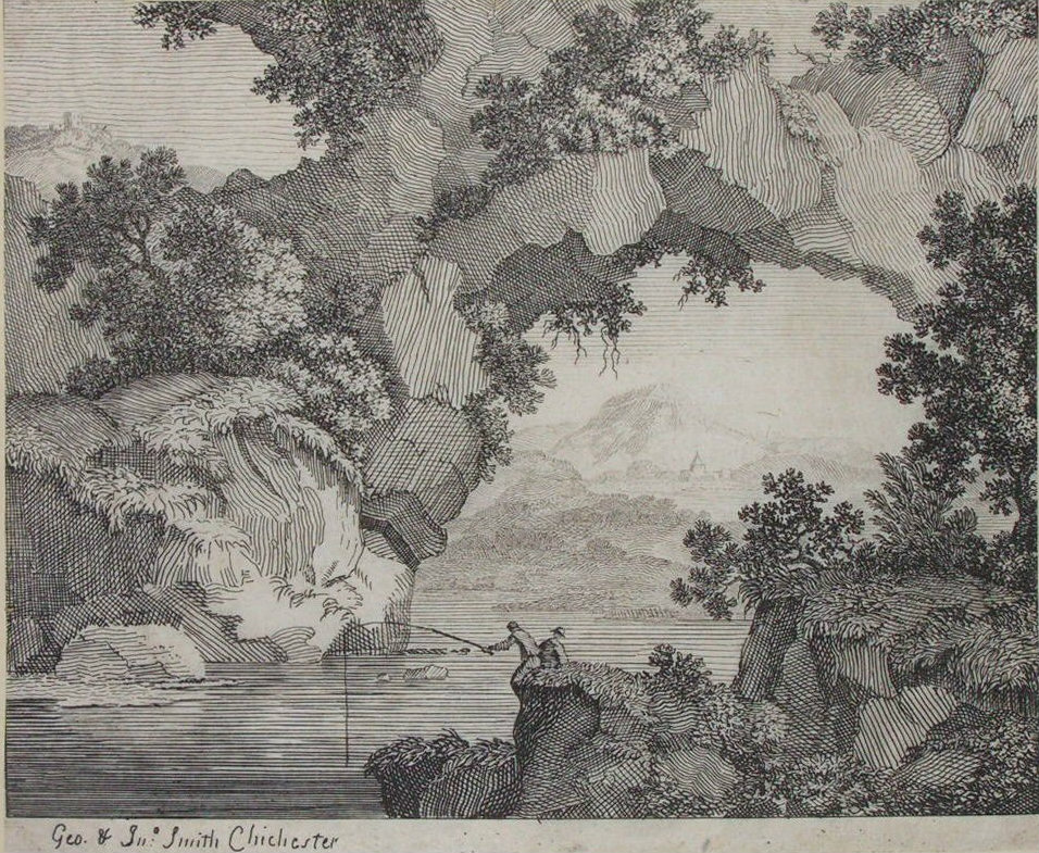 Print - (River landscape with arch of rocks and fishermen) - Smith