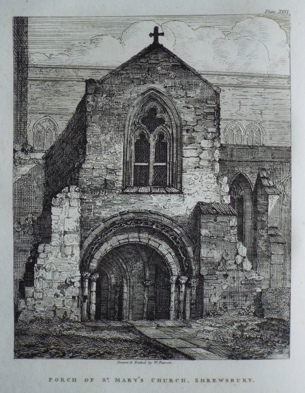 Etching - Porch of St. Mary's Church, Shrewsbury. - Pearson