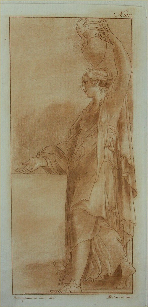 Aquatint - (Woman carrying amphora on her head) - Mulinari