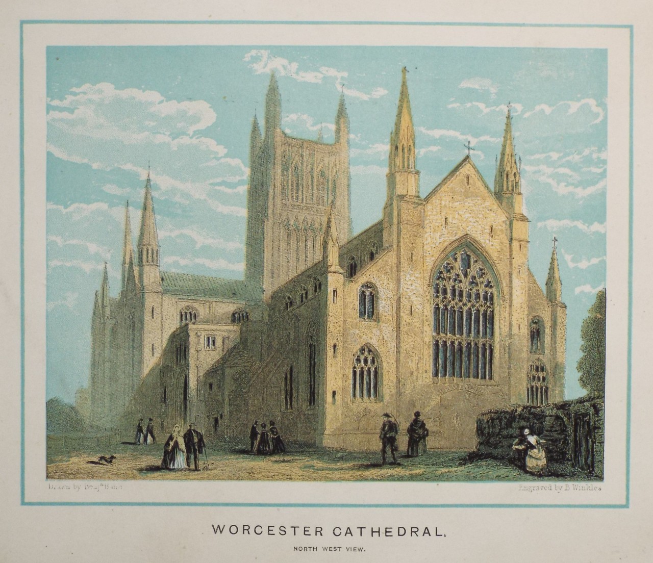 Chromo-lithograph - Worcester Cathedral. North West View.