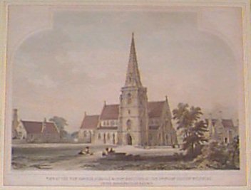 Lithograph - View of the New Church, Schools &c Now Erecting at the Swindon Station Wiltshire - Hawkins