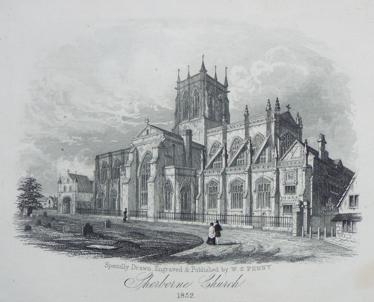 Steel Vignette - Sherborne Church 1852 - Penny