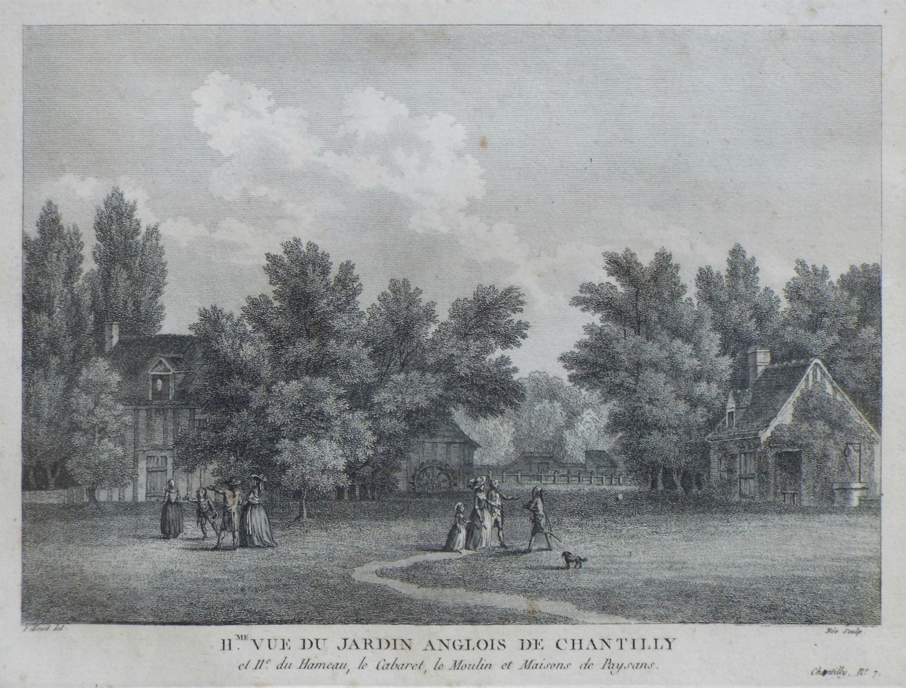 Print - IIme. Vue du Jardin Anglos de Chantilly et IIe. du Hameau, le Cabaret, le Moulin et Maisons de Paysans. - 