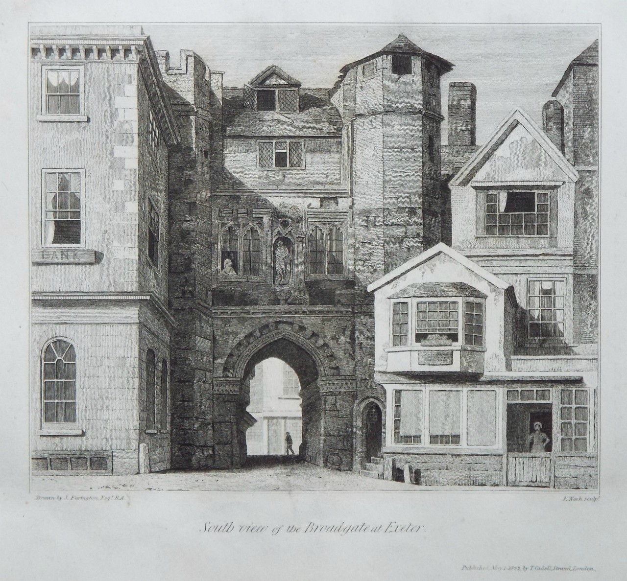 Print - South view of the Broadgate at Exeter. - Nash