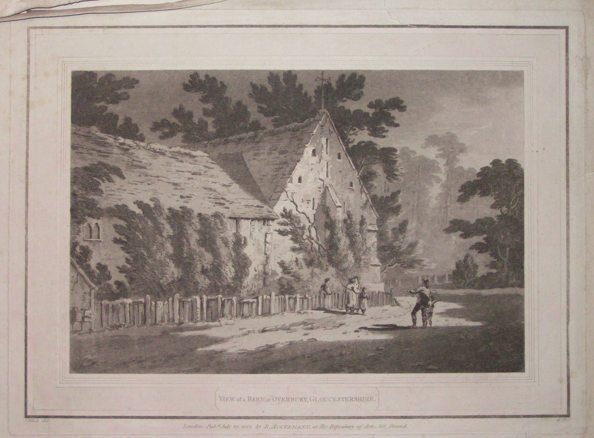 Aquatint - View of a Barn at Overbury, Gloucestershire. - Bluck