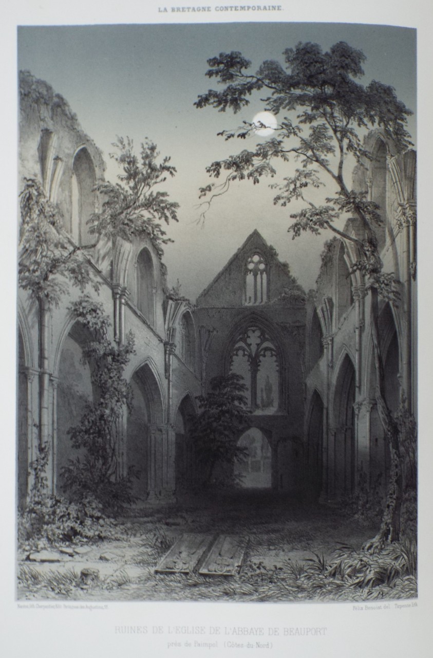 Lithograph - Ruines de l'Eglise de l'Abbaye de Beauport pres de 
Paimpol. (Cotes-du-Nord) - 