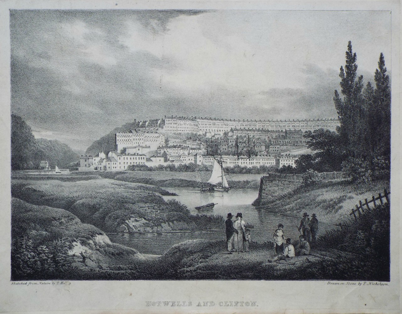 Lithograph - Hotwells and Clifton. - Nicholson