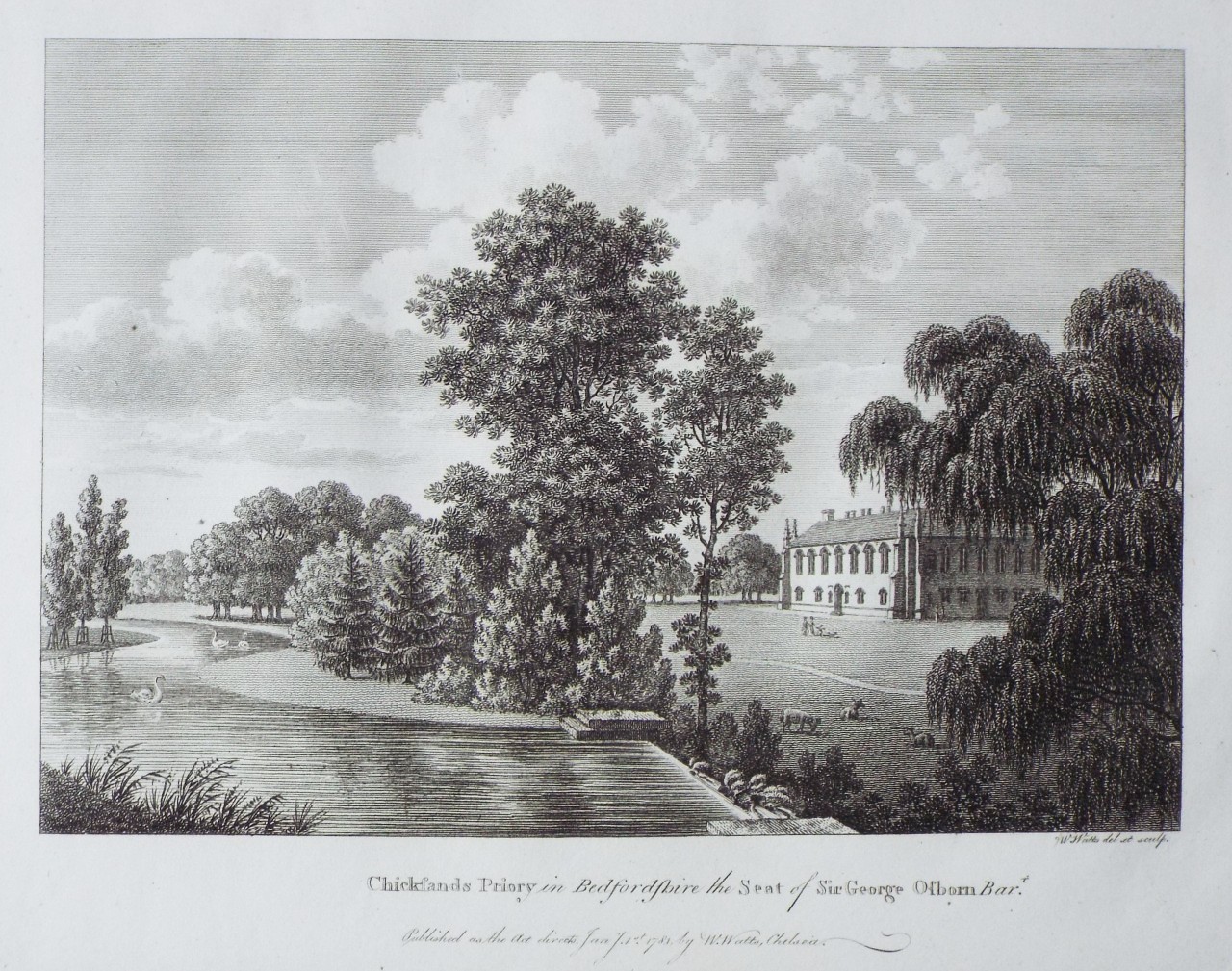 Print - Chicksands Priory in Bedfordshire the Seat of Sir George Osborn Bart. - Watts