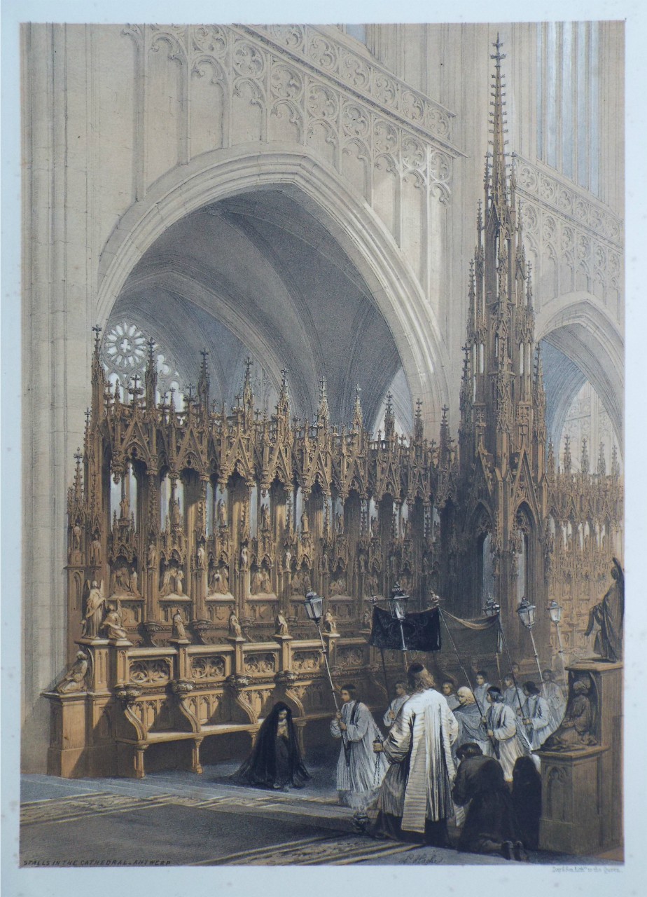 Lithograph - Stalls in the Cathedral - Antwerp - Haghe
