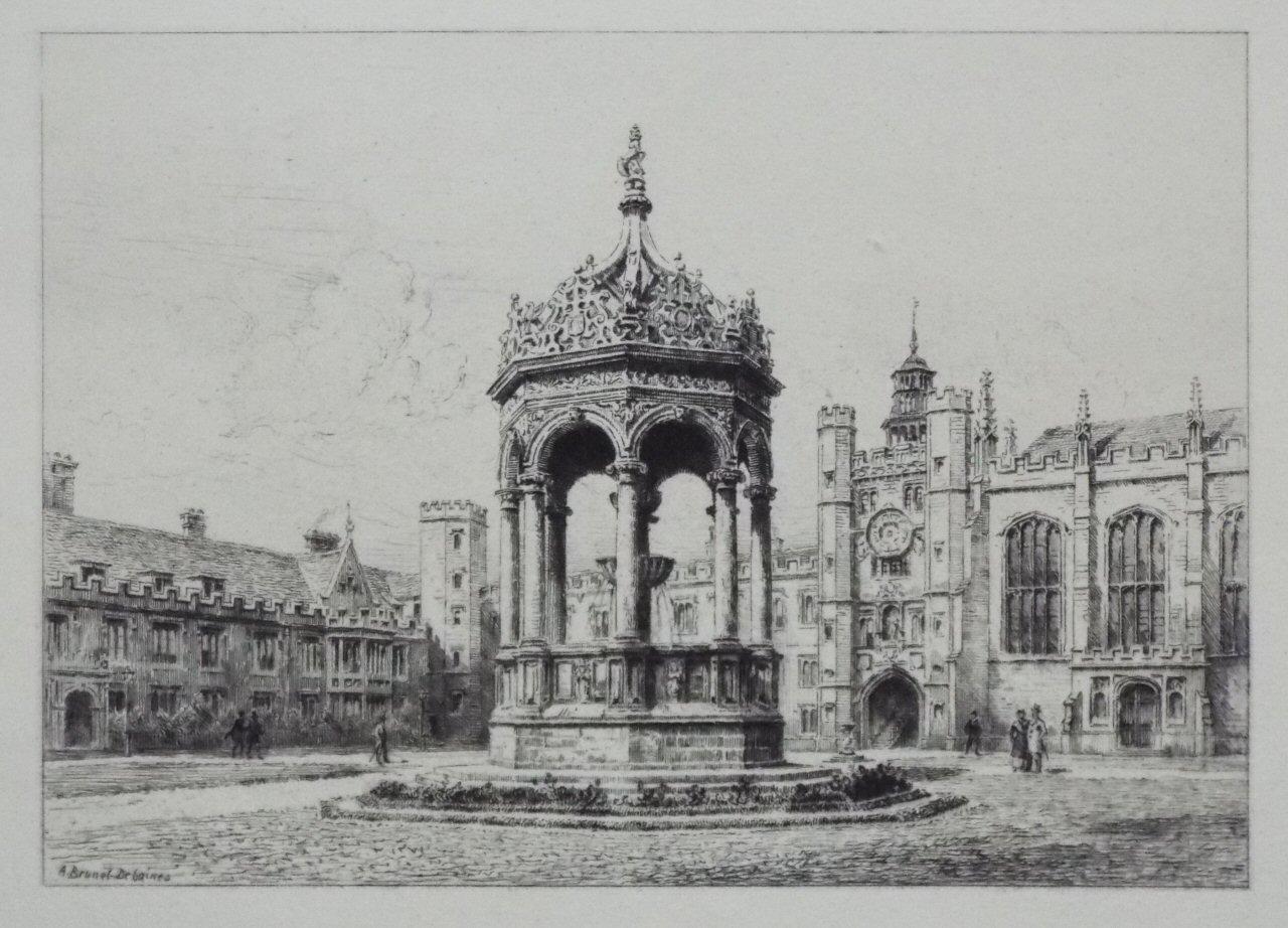 Etching - The Great Court of Trinity College - Brunet-Debaines