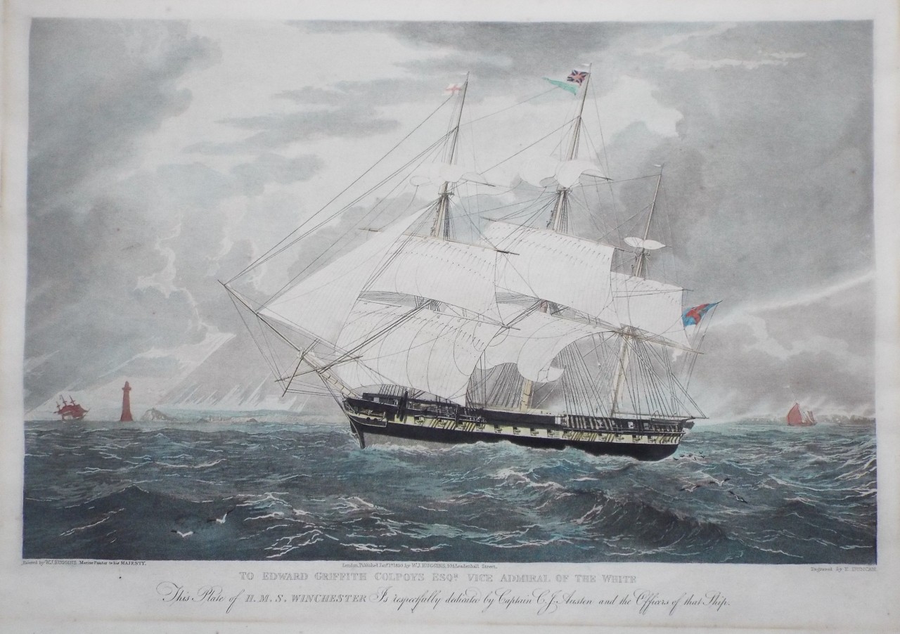 Aquatint - To Rdward Griffith Colpoys Esqre. Vice Admiral of the White, This Plate of H. M. S. Winchester Is Respoectfully Dedicated by Captain C. J. Austen and the Officers of that Ship. - Duncan