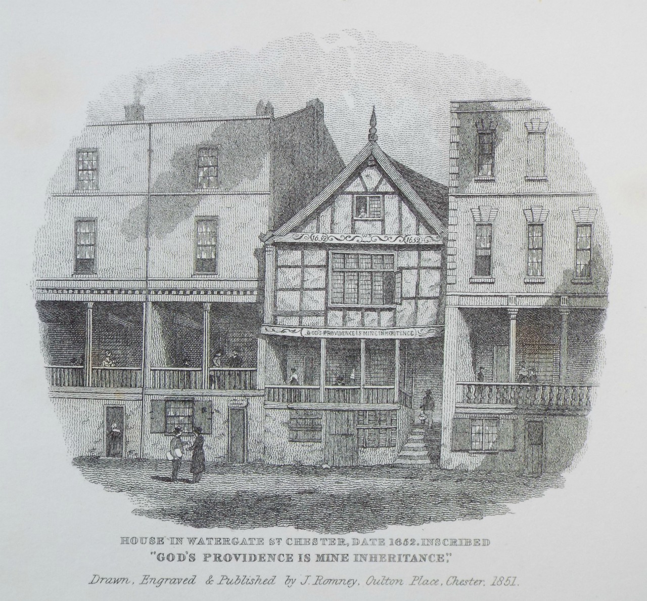 Print - House in Watergate St. Chester, Date 1652, Inscribed 