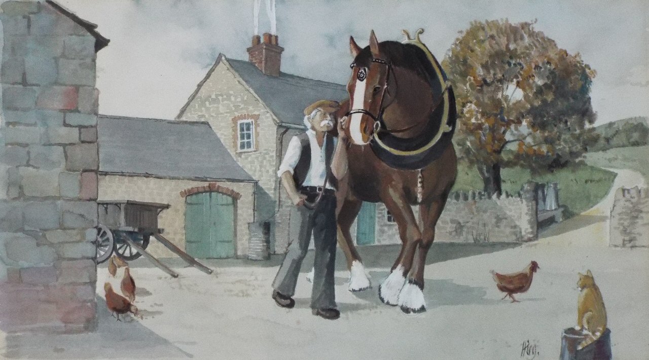 Watercolour - Shire Horses etc