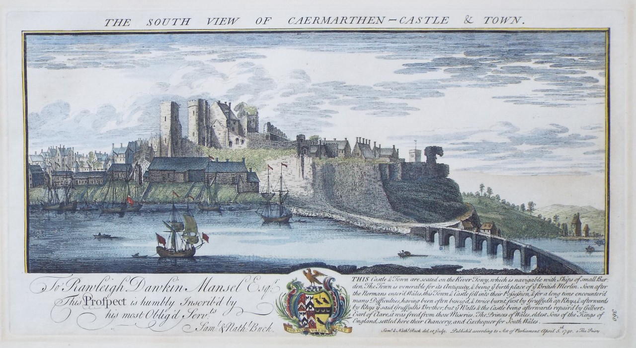 Print - The South View of Caermarthen-Castle & Town - Buck