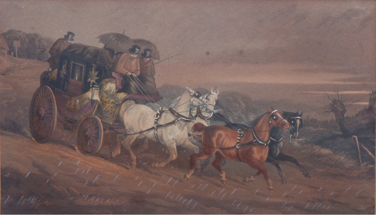 Aquatint - Ackermann's Coaching Scraps. Plate 1. The Wet Morning. - Harris