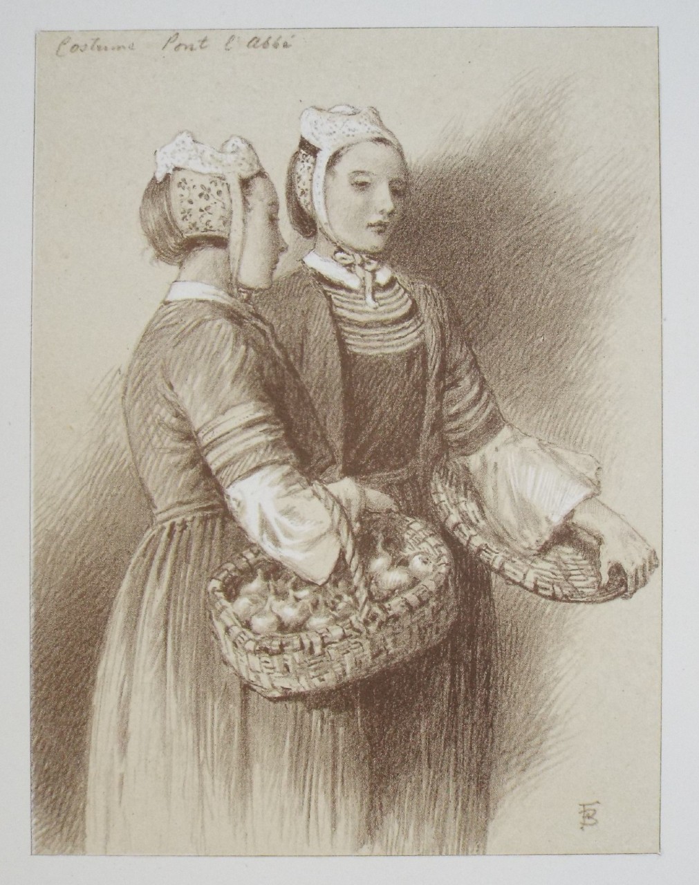 Lithograph - Costume at Pont l'Abbe. - Foster