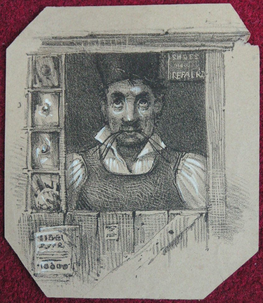 Lithograph - (Cobbler with cords in his mouth)