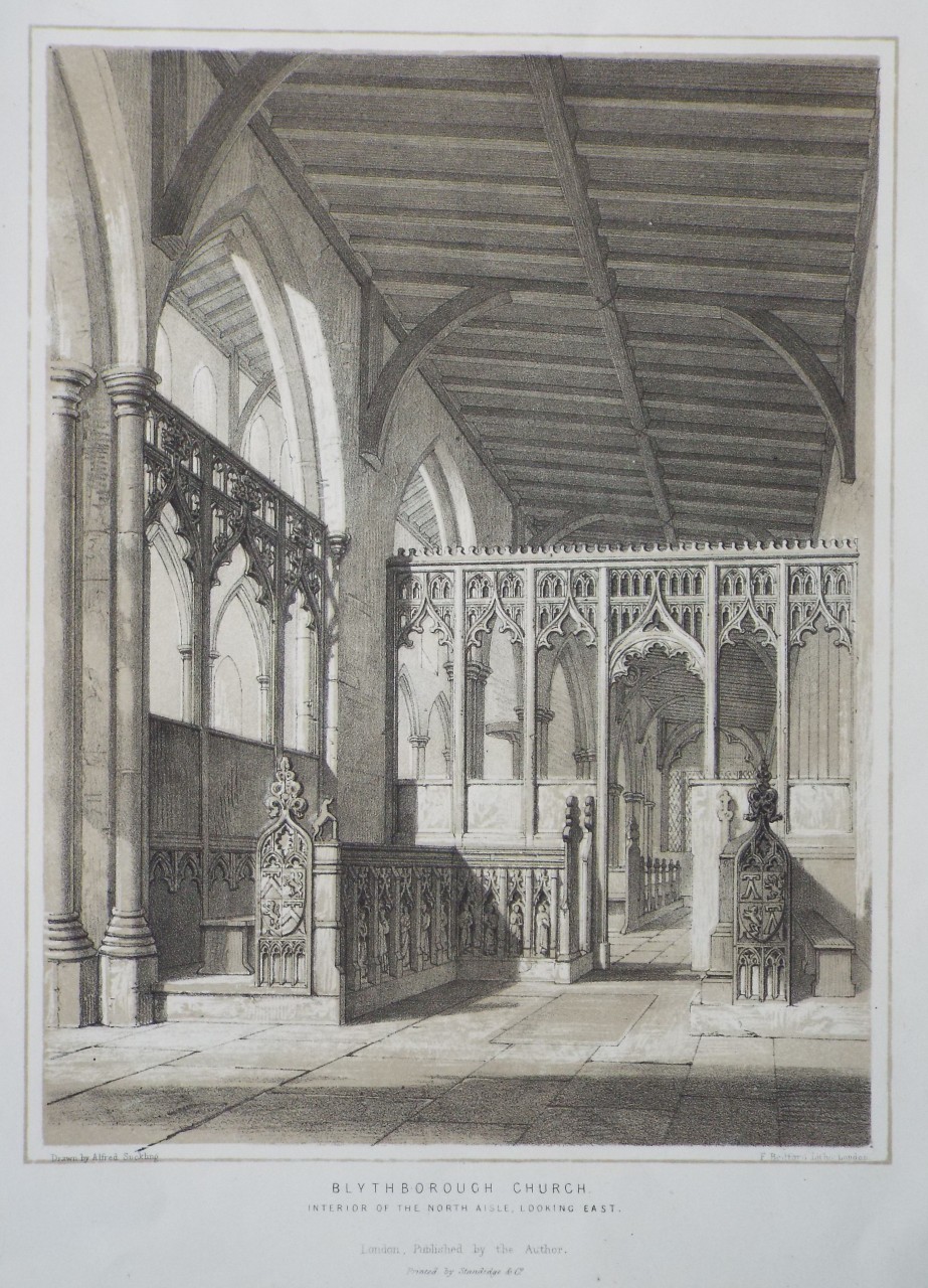 Lithograph - Blythborough Church. Interior of the North Aisle, looking East.